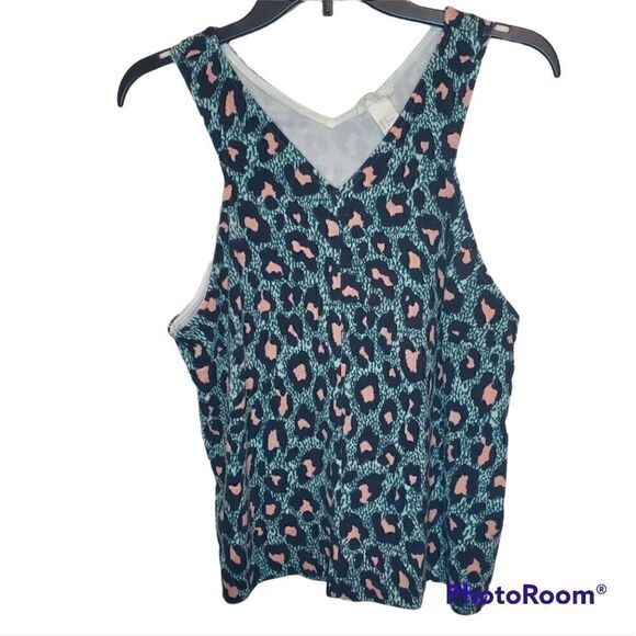 H&M teal / pink leopard tank top M - Picture 1 of 8